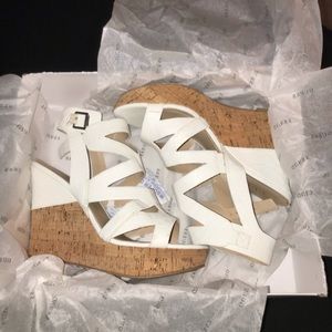 White Snakeskin Wedge Sandals GUESS